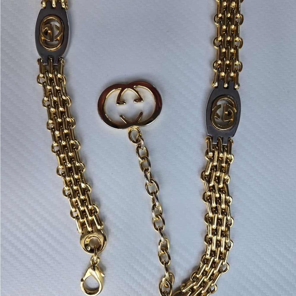 GUCCI Interlocking G Chain Belt Silver & Gold Plated - Picture 4 of 4